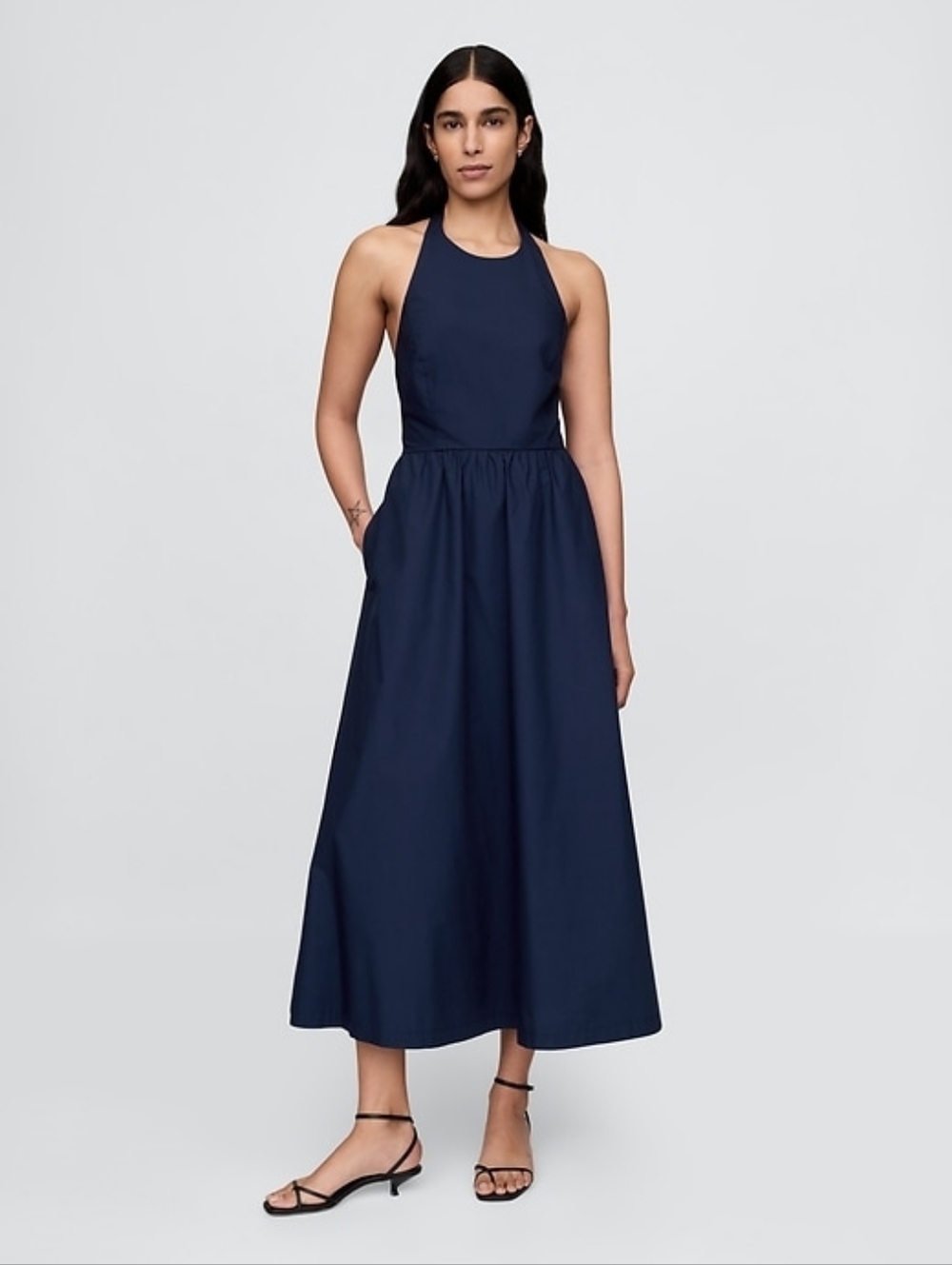 NWT Gap Tie-Back Halter Maxi Dress | Size Small | Navy Blue